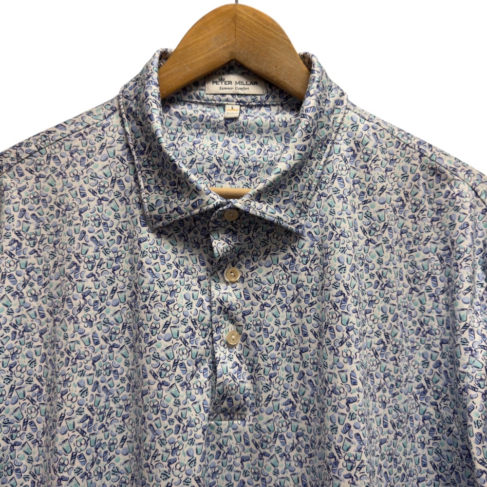 Peter Millar Summer Comfort Men's Large Blue Cocktails Polo Shirt RMG Club Logo